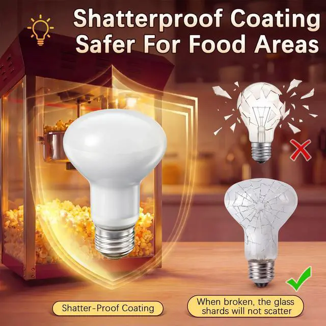 Alt view image 4 of 7 - 4 Pack 50W 120V R20 Popcorn Machine Light Bulb Replacement | Frosted Shatter Proof Popcorn Lamp, Incandescent Reflector Heat Light Bulb for Machine Warmer & Food Display, E26 Base