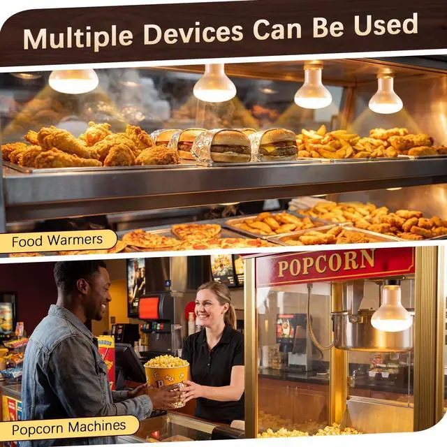 Alt view image 6 of 7 - 4 Pack 50W 120V R20 Popcorn Machine Light Bulb Replacement | Frosted Shatter Proof Popcorn Lamp, Incandescent Reflector Heat Light Bulb for Machine Warmer & Food Display, E26 Base