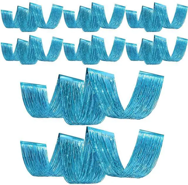 Main image of 8 Pcs Light Blue Ceiling Fringe Curtains, Foil Drapes, 15 ft | Light Blue Theme for Winter, Nautical Parties, Bridal Shower, Bachelorette, Birthday, Baby Shower, and Photo Backdrops