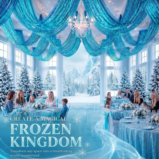 Alt view image 5 of 6 - 8 Pcs Light Blue Ceiling Fringe Curtains, Foil Drapes, 15 ft | Light Blue Theme for Winter, Nautical Parties, Bridal Shower, Bachelorette, Birthday, Baby Shower, and Photo Backdrops