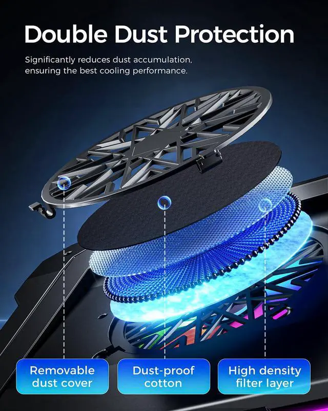 Alt view image 6 of 6 - KeiBn Gaming Laptop Cooling Pad, Laptop Fan Cooling Pad with 5.5inch RGB External Fan, Rapid Cooling Laptop 15.6-19.3inch, 8 Height Stands, 2 USB Ports, Phone Holder-K1 5V RGB