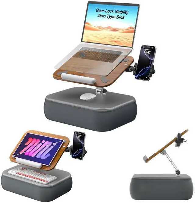 Main image of Adjustable Laptop Lap Desk, Laptop Stand with Cushion Pillow for Bed | Height & Angle Adjustable Lap desk with Phone Holder, Bean Bag Pillow, for 4.7-16in iPhone, iPad, Tablet, Laptop & Macbook