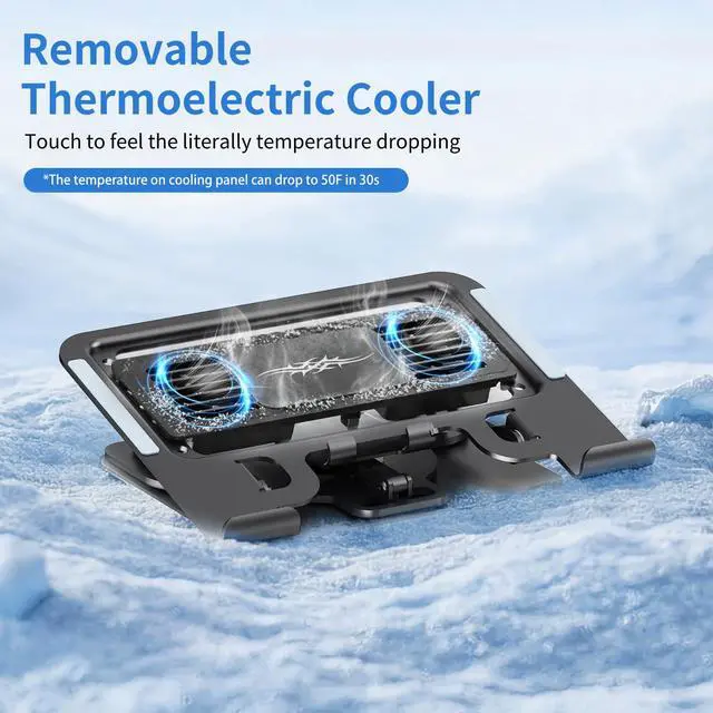 Alt view image 2 of 7 - Laptop Cooling Pad with Detachable Fan & Cooler, 2-in-1 Laptop & Phone Stand, Adjustable Angle, 360° Rotatable Base, Carbon Steel, Ultra-Quiet & Super Sturdy for Laptop (Black)