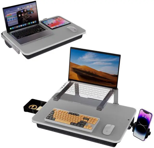 Main image of Large Adults Lap Desk for Laptop with Phone Holder & Storage Drawer | Laptop Stand for Bed Fits up to 17" Laptops & MacBook, Pillow Lap Desks for Adults with Cushion for Bed & Couch, Grey