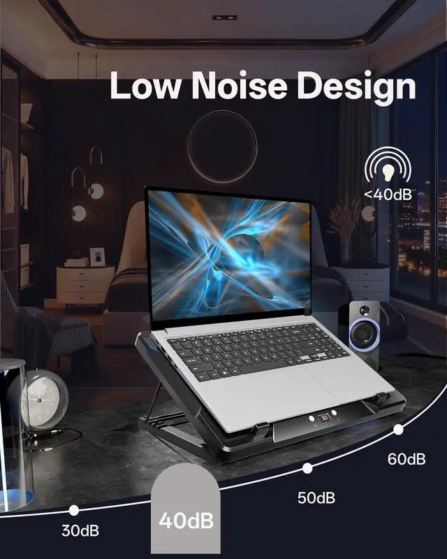 Alt view image 5 of 7 - DEPGI Laptop Cooling Pad, Laptop Cooler Stand with 5.5" Movable Fan Easy to Clean, Auto Temp Sensor & 3-Speed Manual Control, Ultra Quiet 40dB for 1417.3 Inch Laptops,Black