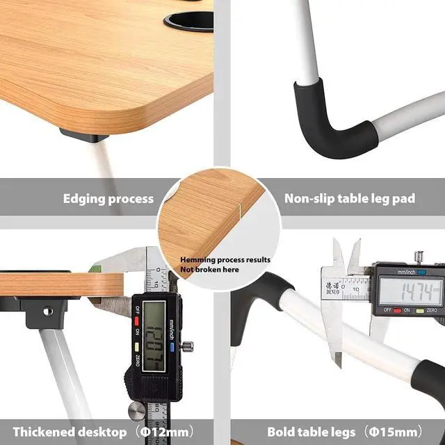 Alt view image 3 of 7 - Elekin Laptop Desk for Bed,Portable Folding Lap Desk Bed Table Standing Work Table Bed Tray with 4 USB Port/Cup Holder/Drawer for Bed Couch/Sofa Wooden