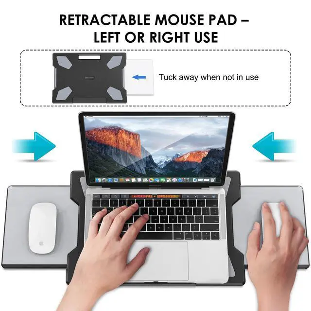 Alt view image 4 of 7 - Laptop Lap Desk for Bed & Couch, Portable Laptop Lap Pad with Retractable Left/Right Mouse Pad, Stable & Comfortable Lap Tray for Sofa, Travel, Writing & Home Office