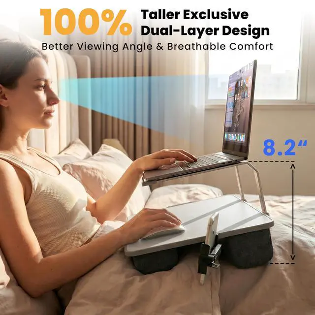 Alt view image 3 of 7 - Large Adults Lap Desk for Laptop with Phone Holder & Storage Drawer | Laptop Stand for Bed Fits up to 17" Laptops & MacBook, Pillow Lap Desks for Adults with Cushion for Bed & Couch, Grey