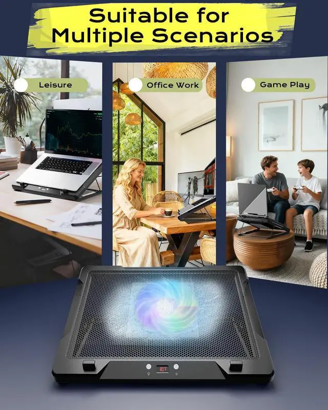 Alt view image 7 of 7 - DEPGI Laptop Cooling Pad, Laptop Cooler Stand with 5.5" Movable Fan Easy to Clean, Auto Temp Sensor & 3-Speed Manual Control, Ultra Quiet 40dB for 1417.3 Inch Laptops,Black