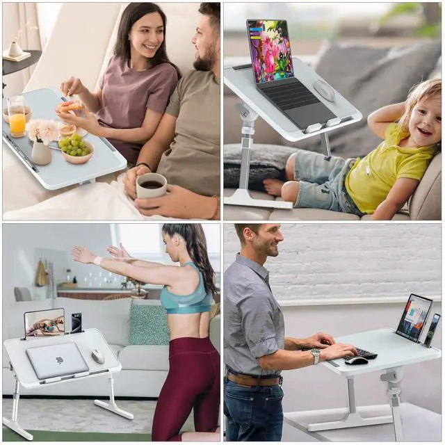 Alt view image 4 of 7 - Zapuno Laptop Bed Desk, Height & Angle Adjustable Laptop Bed Tray Table Lap Stand with Tablet & Phone Slot, Light Weight Foldable Portable Lap Desk for Couch Chair Floor Desk for Adults, Kids