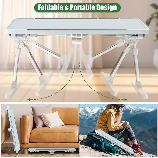 Alt view image 5 of 7 - Zapuno Laptop Bed Desk, Height & Angle Adjustable Laptop Bed Tray Table Lap Stand with Tablet & Phone Slot, Light Weight Foldable Portable Lap Desk for Couch Chair Floor Desk for Adults, Kids