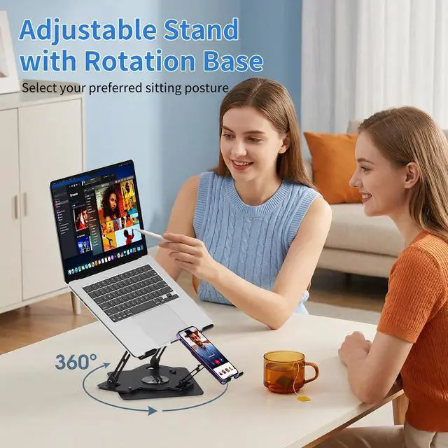 Alt view image 5 of 7 - Laptop Cooling Pad with Detachable Fan & Cooler, 2-in-1 Laptop & Phone Stand, Adjustable Angle, 360° Rotatable Base, Carbon Steel, Ultra-Quiet & Super Sturdy for Laptop (Black)