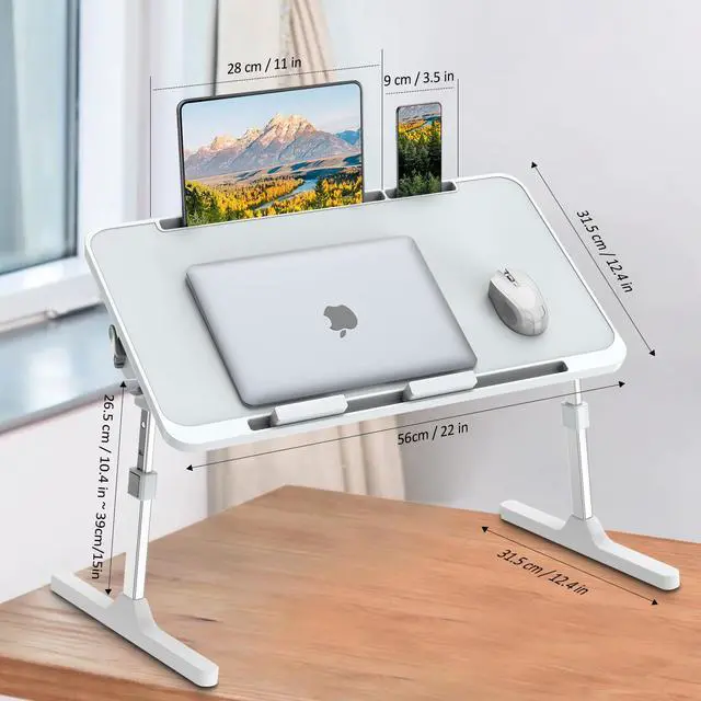 Alt view image 6 of 7 - Zapuno Laptop Bed Desk, Height & Angle Adjustable Laptop Bed Tray Table Lap Stand with Tablet & Phone Slot, Light Weight Foldable Portable Lap Desk for Couch Chair Floor Desk for Adults, Kids