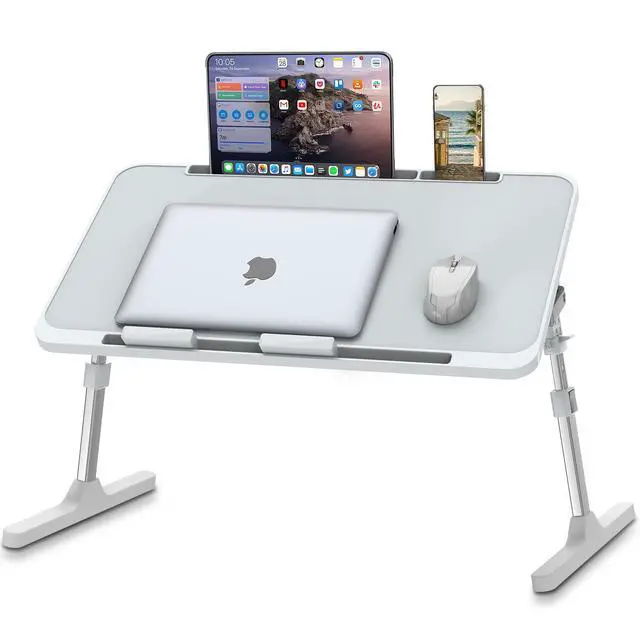 Alt view image 7 of 7 - Zapuno Laptop Bed Desk, Height & Angle Adjustable Laptop Bed Tray Table Lap Stand with Tablet & Phone Slot, Light Weight Foldable Portable Lap Desk for Couch Chair Floor Desk for Adults, Kids