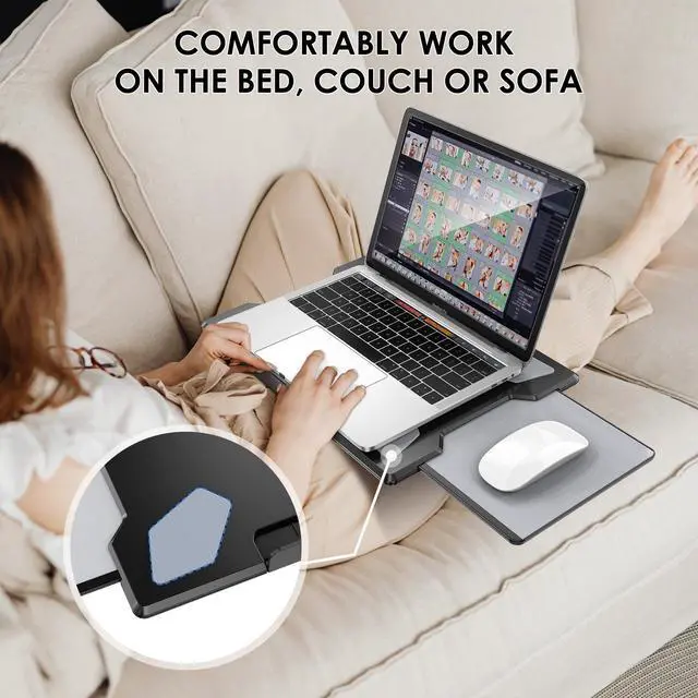 Alt view image 6 of 7 - Laptop Lap Desk for Bed & Couch, Portable Laptop Lap Pad with Retractable Left/Right Mouse Pad, Stable & Comfortable Lap Tray for Sofa, Travel, Writing & Home Office
