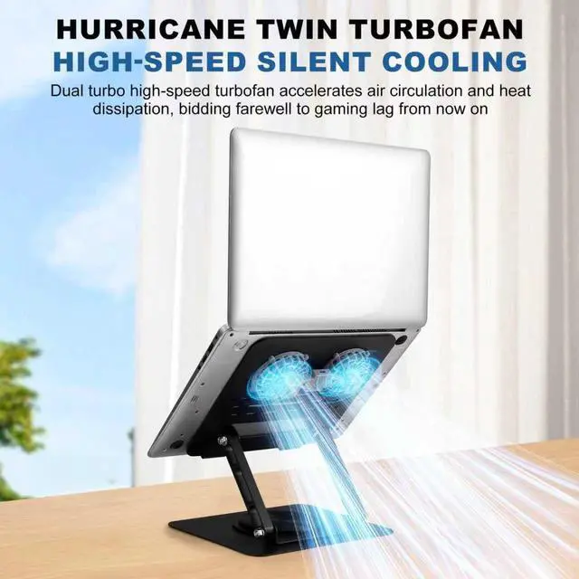 Alt view image 3 of 7 - Laptop Cooling Stand with 2 Detachable Fans, 360° Rotating Adjustable Laptop Stand, Carbon Steel Ergonomic Laptop Riser, Anti-Slip Base for 10-17.3" Notebook MacBook, Office Home Gaming