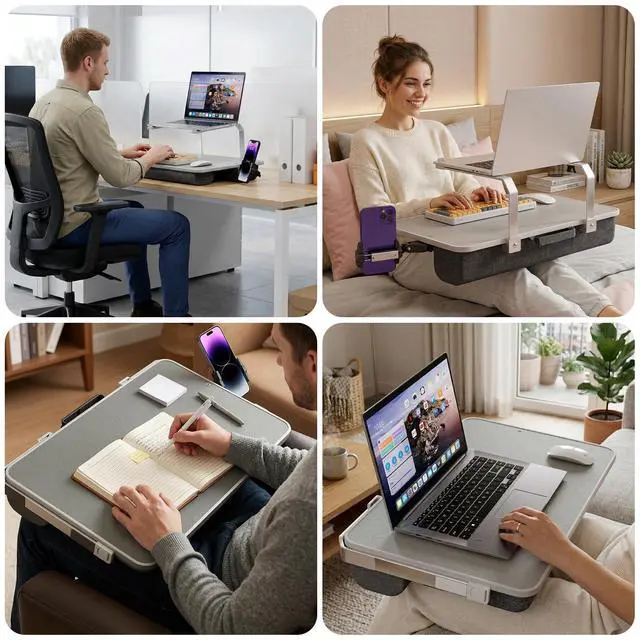Alt view image 6 of 7 - Large Adults Lap Desk for Laptop with Phone Holder & Storage Drawer | Laptop Stand for Bed Fits up to 17" Laptops & MacBook, Pillow Lap Desks for Adults with Cushion for Bed & Couch, Grey