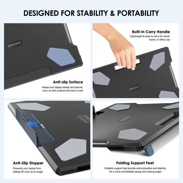 Alt view image 7 of 7 - Laptop Lap Desk for Bed & Couch, Portable Laptop Lap Pad with Retractable Left/Right Mouse Pad, Stable & Comfortable Lap Tray for Sofa, Travel, Writing & Home Office
