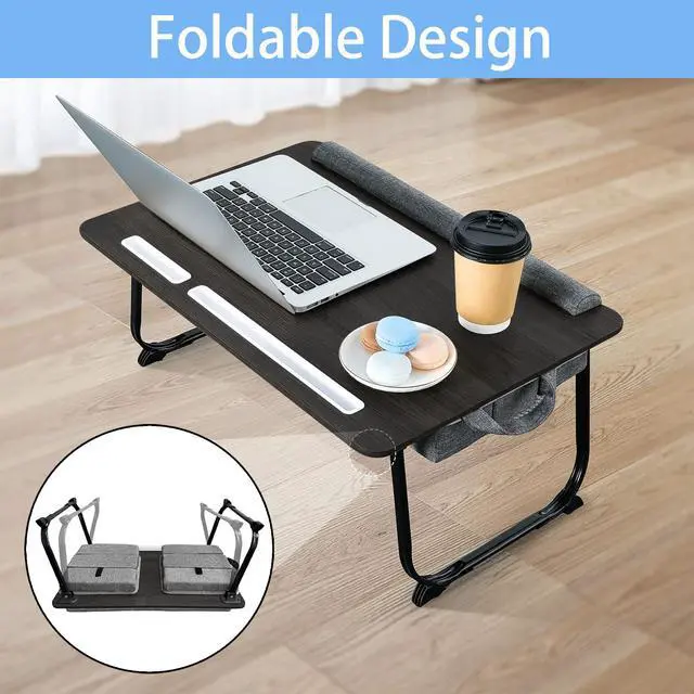 Alt view image 4 of 6 - Laptop Lap Desk, Lap & Bed Desk with Adjustable Cushion, Fit up to 17" Laptop Stand for Couch/Sofa/Floor, Computer Tray Table for Adults, with Foldable Legs,Wrist Rest, Tablet & Phone Holder