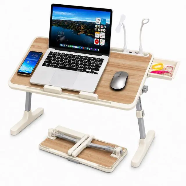 Main image of Laptop Desk for Bed, Height & Angle Adjustable Lap Desk with USB Cooling Fan, LED Light and USB Ports, Foldable Portable Laptop Table for Couch, Sofa, Floor, Reading, Writing (Walnut)