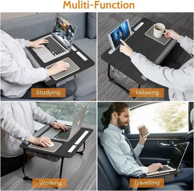 Alt view image 5 of 6 - Laptop Lap Desk, Lap & Bed Desk with Adjustable Cushion, Fit up to 17" Laptop Stand for Couch/Sofa/Floor, Computer Tray Table for Adults, with Foldable Legs,Wrist Rest, Tablet & Phone Holder