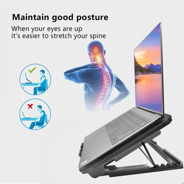 Alt view image 3 of 7 - Laptop Cooling Pad, Cooler Pad Chill Mat 2 Quiet Fans LED Lights and 2 USB Ports 5 Height & with Adjustable Speed Mounts Metal Mesh Design, for 9"-17" Laptops(Black)
