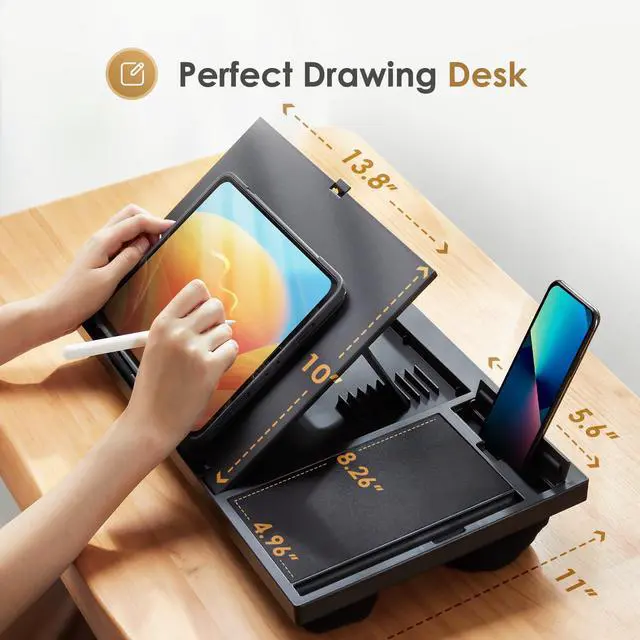 Alt view image 4 of 7 - Laptop Lap Desk with 8 Angles Up to 15.6" Laptop, Black | Built-in mouse pad, phone & pen slots, dual-cushion base, anti-slip design, raises the screen, for home office, bed, sofa