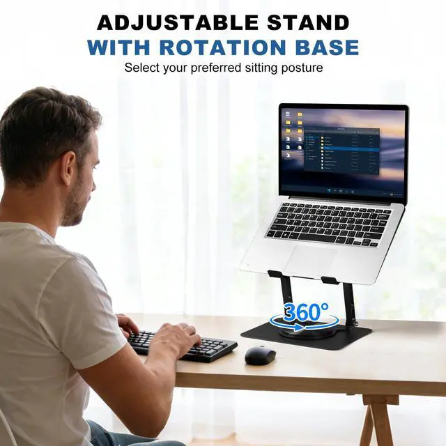 Alt view image 7 of 7 - Laptop Cooling Stand with 2 Detachable Fans, 360° Rotating Adjustable Laptop Stand, Carbon Steel Ergonomic Laptop Riser, Anti-Slip Base for 10-17.3" Notebook MacBook, Office Home Gaming