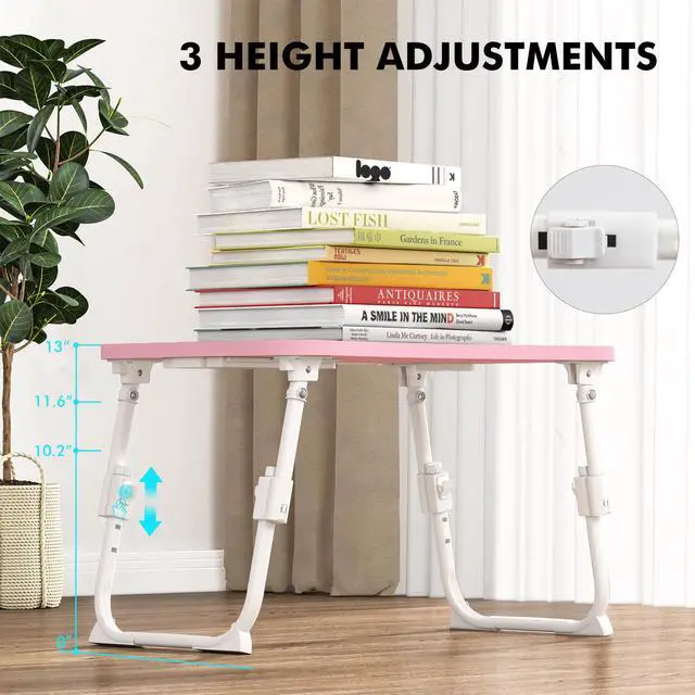 Alt view image 2 of 7 - Lap Desk for Bed Adjustable Height, Foldable Bed Table with Storage Drawer, Tablet Slot & Cup Holder, Portable Laptop Stand for Bed & Sofa, Bed Desk for Adults & Kids, Pink