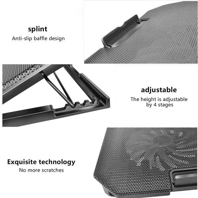 Alt view image 6 of 7 - Laptop Cooling Pad, Cooler Pad Chill Mat 2 Quiet Fans LED Lights and 2 USB Ports 5 Height & with Adjustable Speed Mounts Metal Mesh Design, for 9"-17" Laptops(Black)