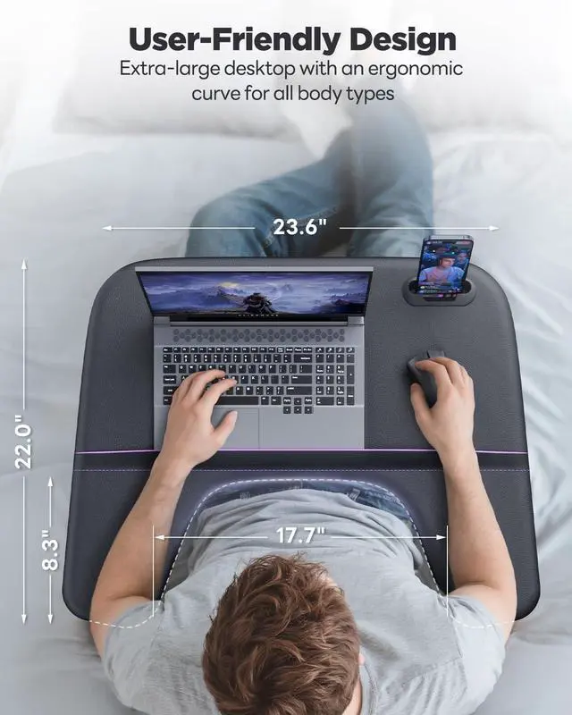 Alt view image 2 of 7 - SAIJI Laptop Lap Desk for Bed & Couch with Soft Armrest, Bed Desk Table | Ergonomic Curved Design, Soft Padded Armrests, Height & tilt angles Adjustable, Foldable & Versatile Surface