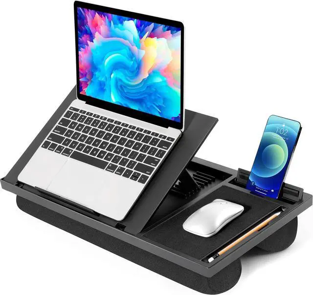 Alt view image 7 of 7 - Laptop Lap Desk with 8 Angles Up to 15.6" Laptop, Black | Built-in mouse pad, phone & pen slots, dual-cushion base, anti-slip design, raises the screen, for home office, bed, sofa