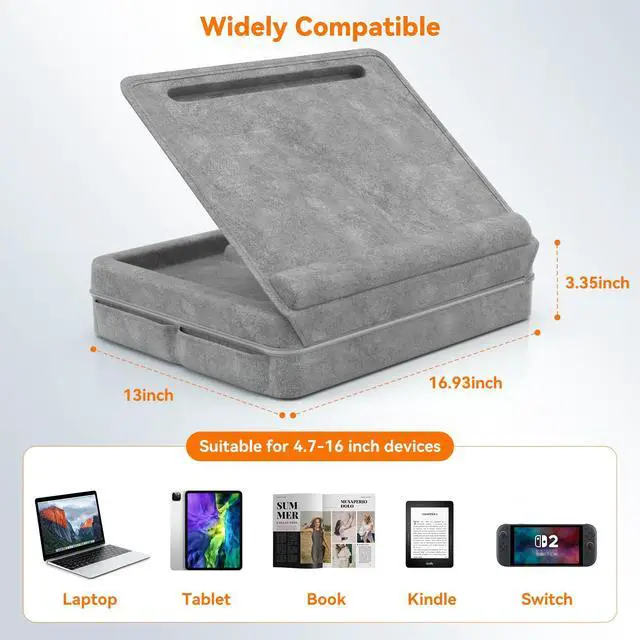 Alt view image 7 of 7 - KDD Laptop Lap Desk with Cushion, Laptop Table with Storage for Bed & Sofa, Adjustable Lap Pillow Stand with Anti-Slip Strip & Cell Phone/Tablet Slot for Home Office College