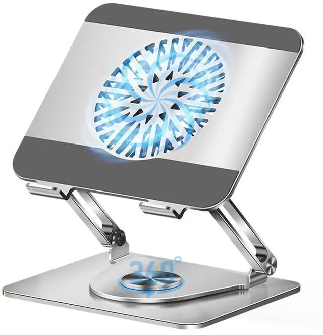 Main image of 360° Rotating Adjustable Laptop Stand with Cooling Fan, Foldable Dual-Bar Support Height Tilt Angle Cooling Laptop Stand for Desk Pad Laptop Riser Heat Dissipation Stand Fit 10-17.3" Device