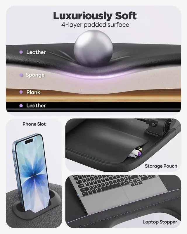 Alt view image 4 of 7 - SAIJI Laptop Lap Desk for Bed & Couch with Soft Armrest, Bed Desk Table | Ergonomic Curved Design, Soft Padded Armrests, Height & tilt angles Adjustable, Foldable & Versatile Surface