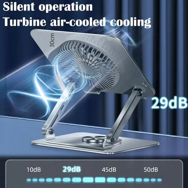 Alt view image 2 of 7 - 360° Rotating Adjustable Laptop Stand with Cooling Fan, Foldable Dual-Bar Support Height Tilt Angle Cooling Laptop Stand for Desk Pad Laptop Riser Heat Dissipation Stand Fit 10-17.3" Device