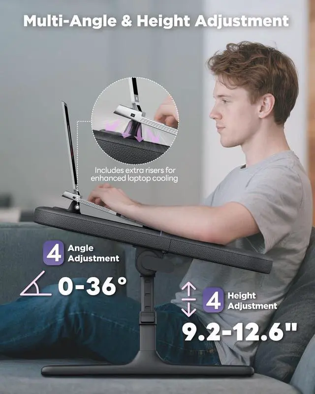 Alt view image 5 of 7 - SAIJI Laptop Lap Desk for Bed & Couch with Soft Armrest, Bed Desk Table | Ergonomic Curved Design, Soft Padded Armrests, Height & tilt angles Adjustable, Foldable & Versatile Surface