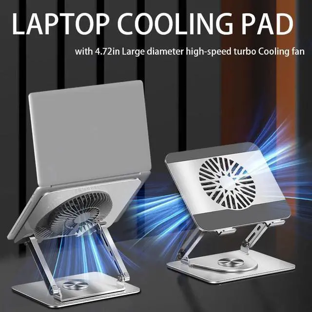 Alt view image 3 of 7 - 360° Rotating Adjustable Laptop Stand with Cooling Fan, Foldable Dual-Bar Support Height Tilt Angle Cooling Laptop Stand for Desk Pad Laptop Riser Heat Dissipation Stand Fit 10-17.3" Device