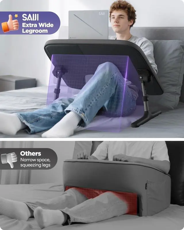 Alt view image 6 of 7 - SAIJI Laptop Lap Desk for Bed & Couch with Soft Armrest, Bed Desk Table | Ergonomic Curved Design, Soft Padded Armrests, Height & tilt angles Adjustable, Foldable & Versatile Surface