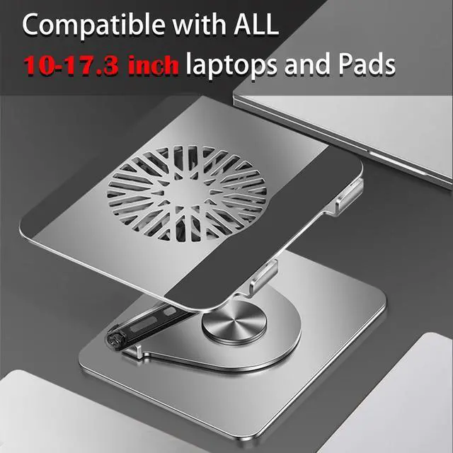 Alt view image 4 of 7 - 360° Rotating Adjustable Laptop Stand with Cooling Fan, Foldable Dual-Bar Support Height Tilt Angle Cooling Laptop Stand for Desk Pad Laptop Riser Heat Dissipation Stand Fit 10-17.3" Device