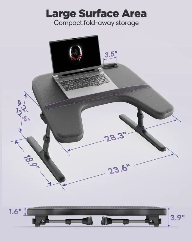 Alt view image 7 of 7 - SAIJI Laptop Lap Desk for Bed & Couch with Soft Armrest, Bed Desk Table | Ergonomic Curved Design, Soft Padded Armrests, Height & tilt angles Adjustable, Foldable & Versatile Surface