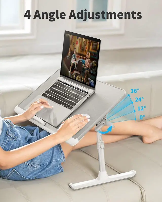 Alt view image 3 of 6 - SAIJI Laptop Bed Tray Table - Adjustable Lap Desk for Couch (Gray) | Fits 17" Laptop, Work From Home & Dorm Study, with Storage Drawer & PVC Leather