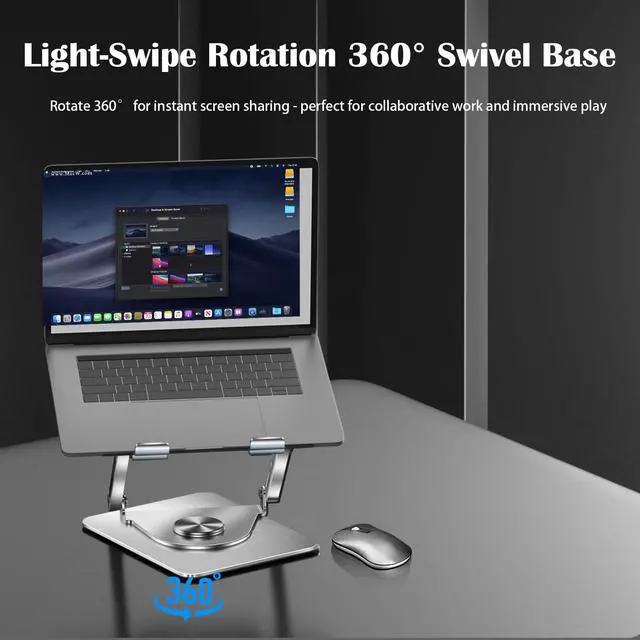 Alt view image 6 of 7 - 360° Rotating Adjustable Laptop Stand with Cooling Fan, Foldable Dual-Bar Support Height Tilt Angle Cooling Laptop Stand for Desk Pad Laptop Riser Heat Dissipation Stand Fit 10-17.3" Device