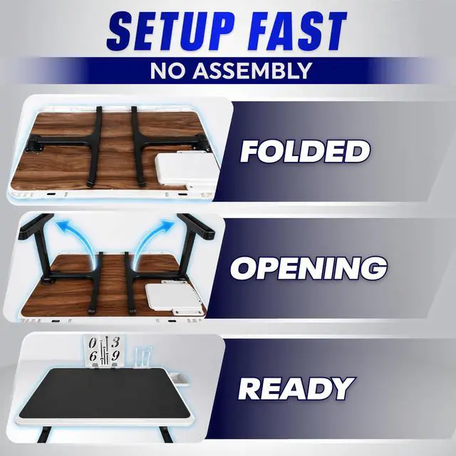 Alt view image 6 of 7 - USB-C LED Light Foldable Lap Desk with LED Lamp, Cooling Fan & Book Stand Portable Bed Laptop Table with Side Drawer, Phone & Tablet Holder, Fast Charging Port