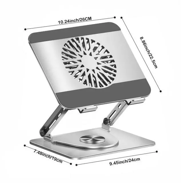 Alt view image 7 of 7 - 360° Rotating Adjustable Laptop Stand with Cooling Fan, Foldable Dual-Bar Support Height Tilt Angle Cooling Laptop Stand for Desk Pad Laptop Riser Heat Dissipation Stand Fit 10-17.3" Device
