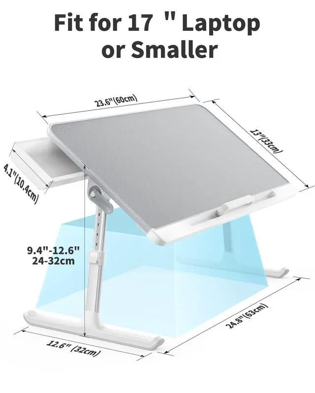 Alt view image 6 of 6 - SAIJI Laptop Bed Tray Table - Adjustable Lap Desk for Couch (Gray) | Fits 17" Laptop, Work From Home & Dorm Study, with Storage Drawer & PVC Leather