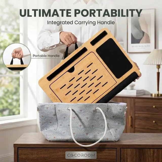 Alt view image 4 of 6 - Lap Desk for Adults, Vented 6-Angle Laptop Bed Tray Table, Black | Cushion pillow base | Phone & tablet holder | Foldable portable couch & sofa stand | Writing, reading, study, drawing, 17in