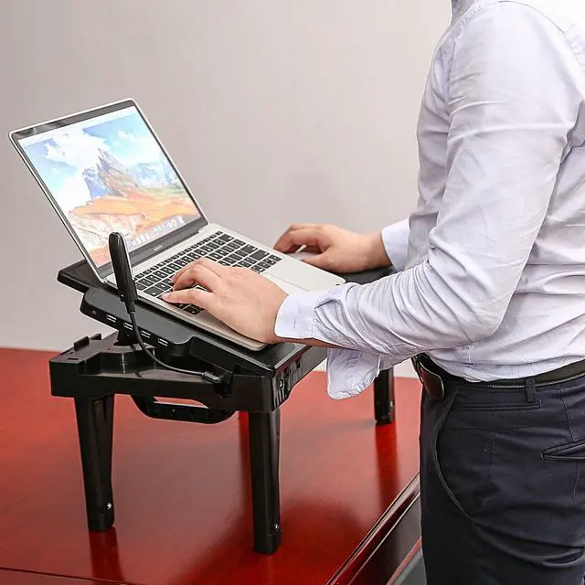 Alt view image 2 of 7 - Foldable Laptop Table with Cooling Fan, LED Light, 4 x USB Ports, Mouse Pad & Storage Groove for Laptop Use in Home Office