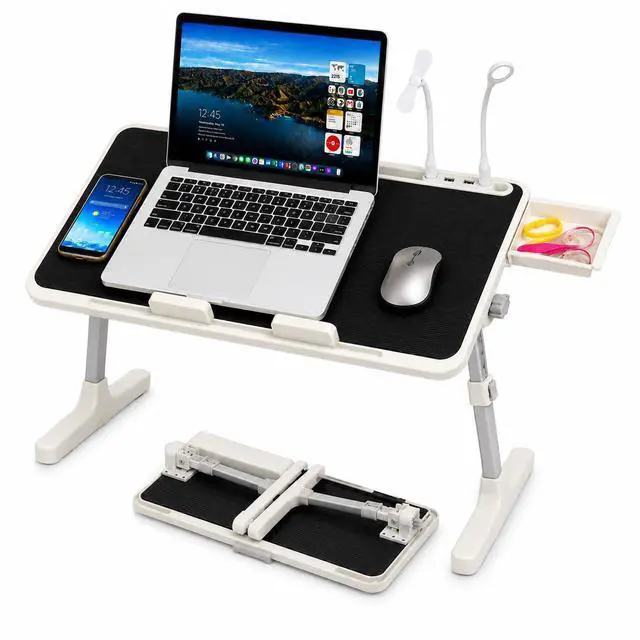 Main image of Laptop Desk for Bed, Height & Angle Adjustable Lap Desk with USB Cooling Fan, LED Light and USB Ports, Foldable Portable Laptop Table for Couch, Sofa, Floor, Reading, Writing, Black