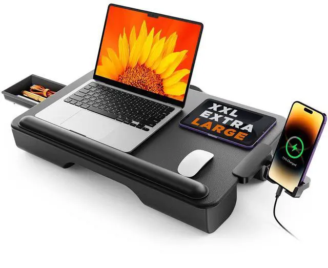Main image of SAIJI Laptop Lap Desk, Portable Laptop Desk for Bed Fits Up to 17" Laptops | Lightweight Laptop Tray Table with Storage Drawer & Phone Holder, Lap Desk with Cushion, for Working or Gaming on Couch